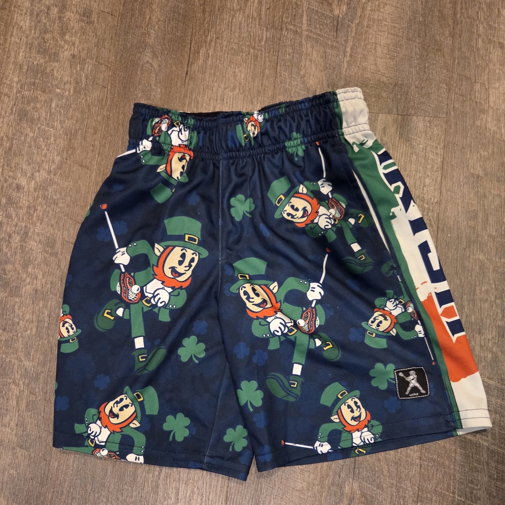 Kids Lacross Unlimited Notre Dame Fighting Irish Cartoon Print Shorts - Navy